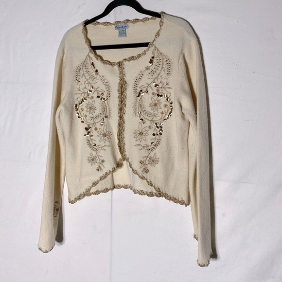Mac & Jac Ivory Wool Cardigan With Gold  Decorations And Trim L - Picture 2 of 16